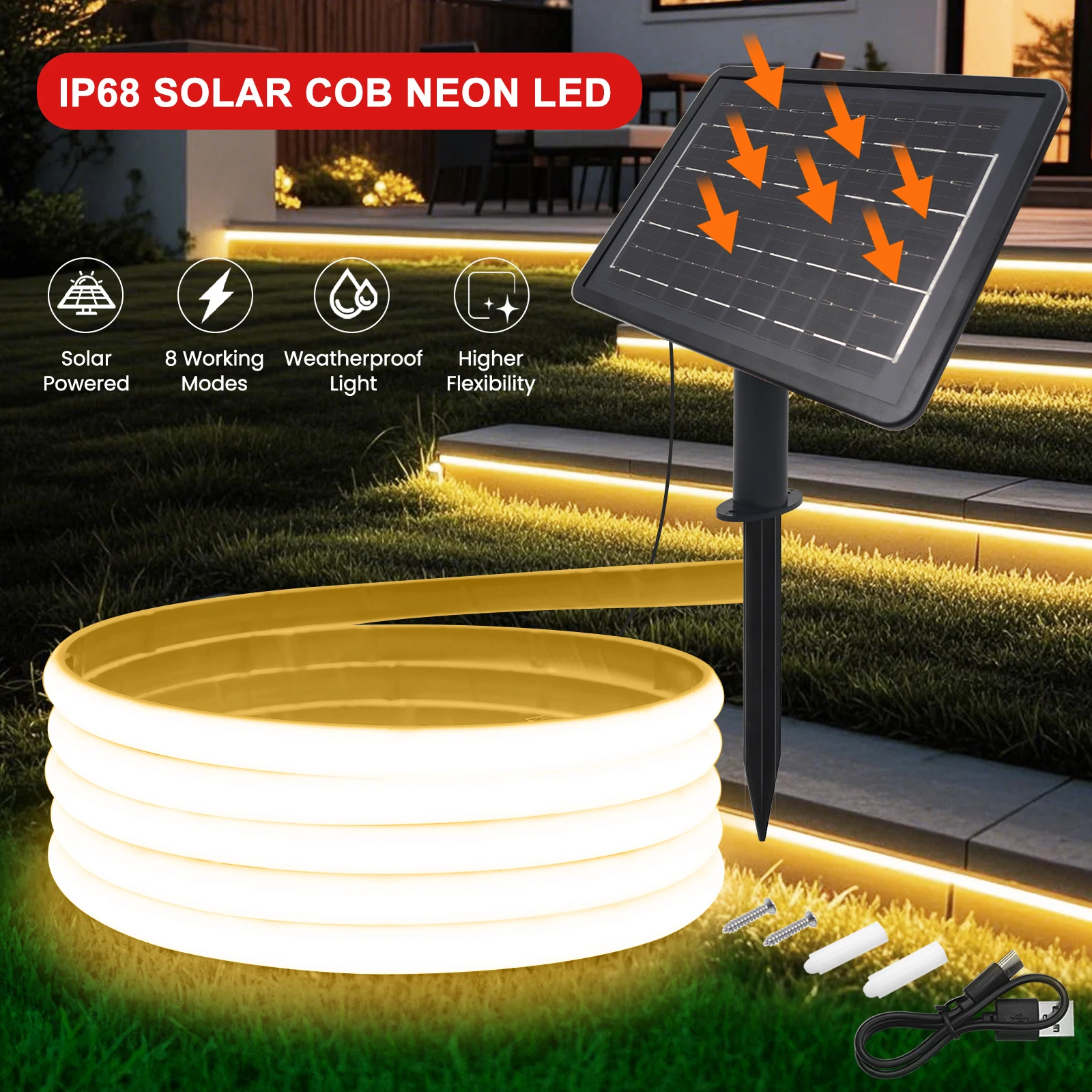 24V COB Neon-Streifen IP68 Wasserdicht Weiß/Rot/Eisblau/Rosa/Grün/Lila Solarbetriebenes Flexibles Band LED-Licht – Detail 22