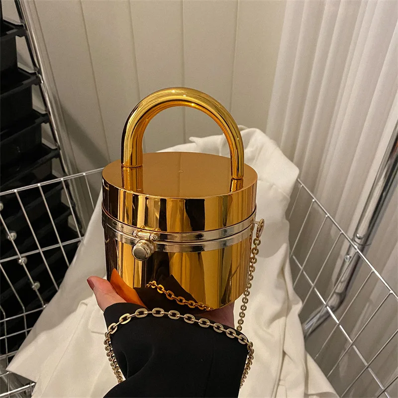 Shine Cylinder Bags for Women 2023 New Acrylic Fashion Luxury Handbag Chain Unusual Hard Party Evening Mirror Shoulder Bag Woman