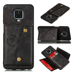 Elegant Leather Wallet Case with Magnetic Car Holder and Flip Card Slots for Redmi Note 9 Pro (Black)