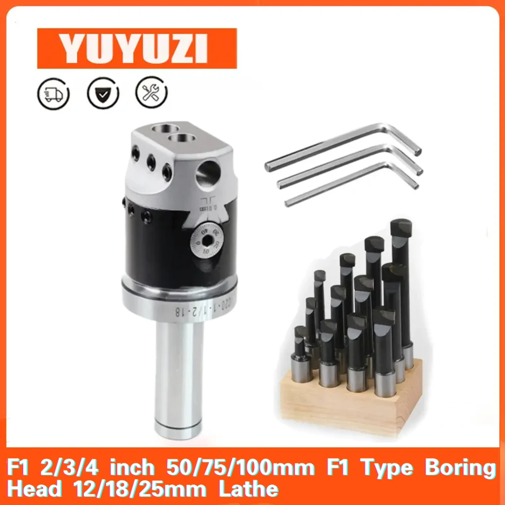 F1 2/3/4 inch 50/75/100mm F1 Type Boring Head 12/18/25mm Lathe Boring Bar Milling Holder For Milling Machine Tools + Hex Wrenche