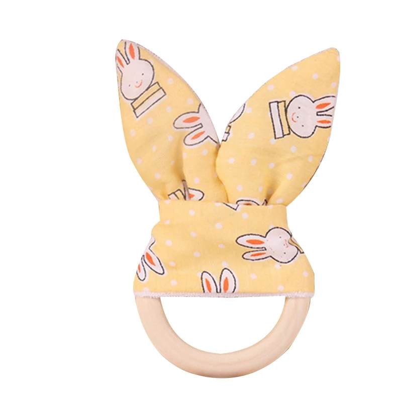 

Baby Teether Toy Wooden Bunny Ring Developmental Crib Stroller Toy for Infant 1M