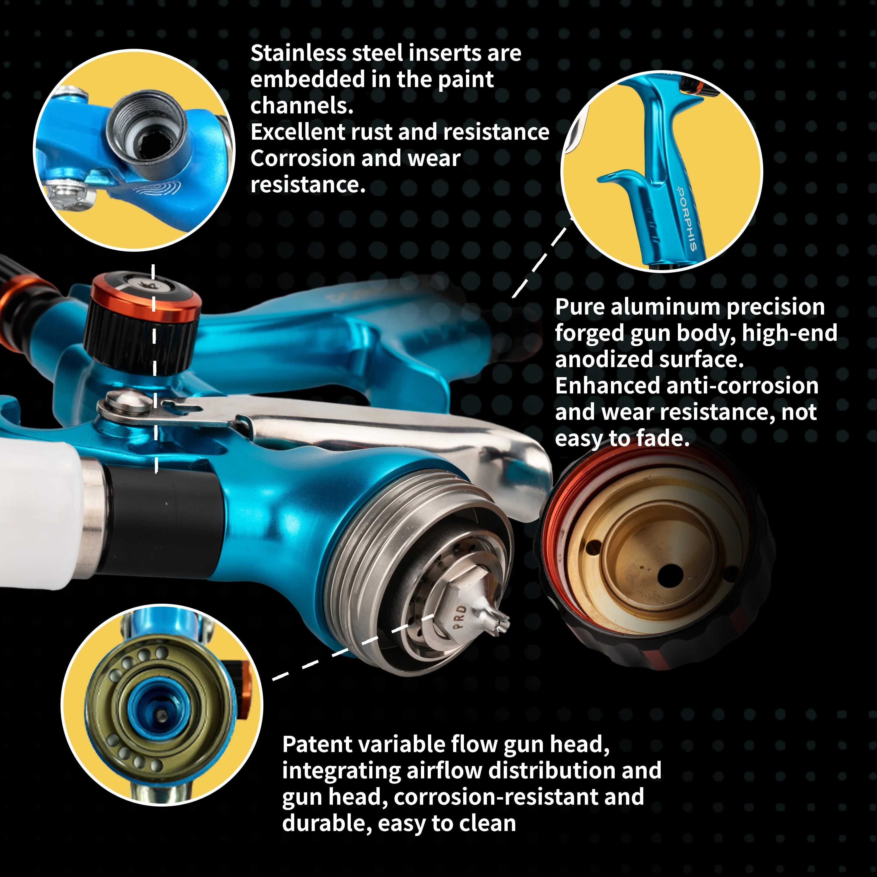 Original PORPHIS PRD-627 Spray Gun 1.3mm Stainless Steel Nozzle