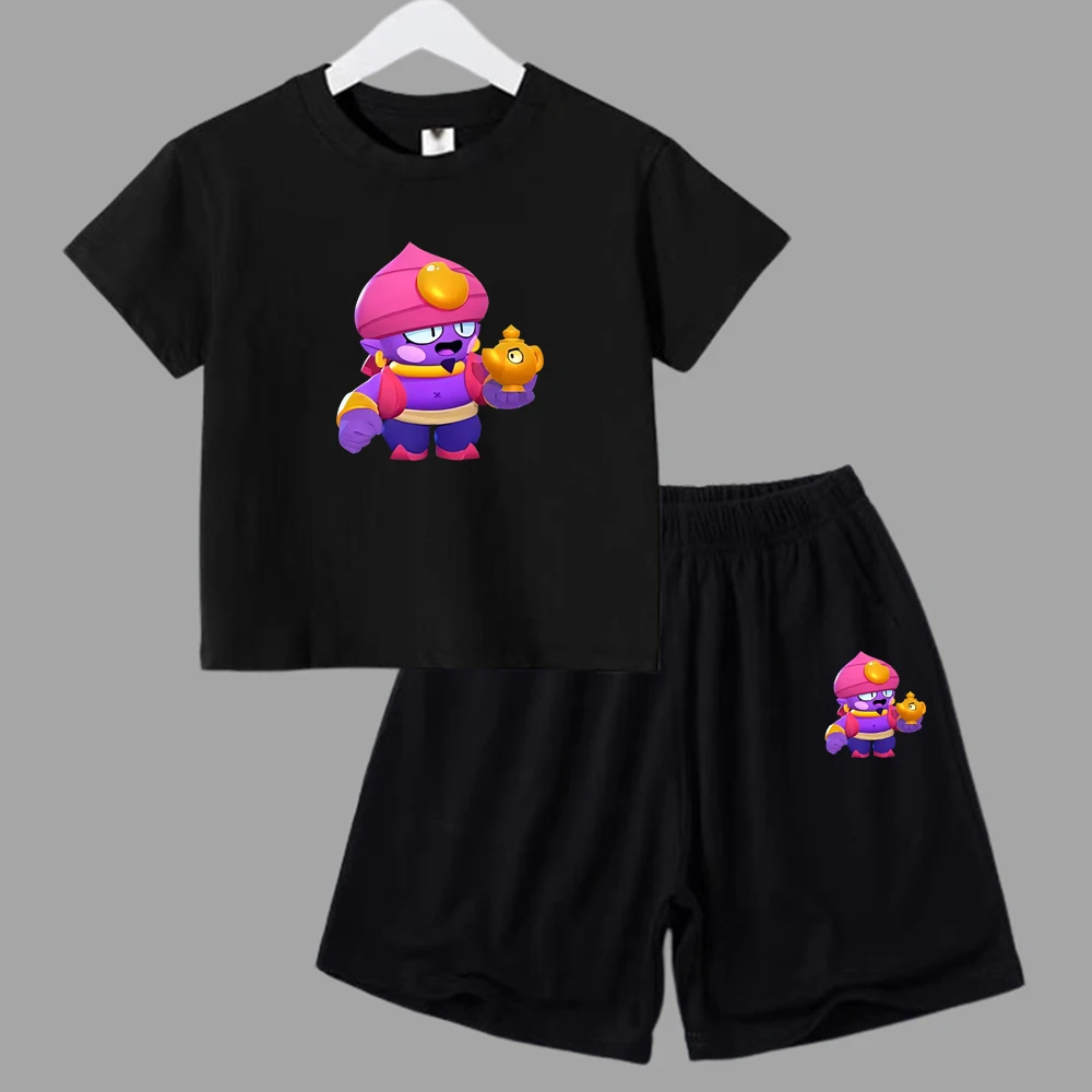 thumbnail image 1 of Conjunto de ropa de verano para niñas y adolescentes, camisetas y pantalones cortos de Anime de lucha para niños y niños, traje de 2 piezas, atuendo informal para niños, chándal, 1 of 5