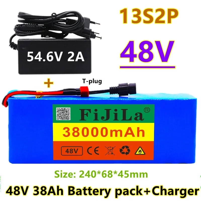 

48V 38Ah 13S2P 18650 battery pack 1000W high power batteries 54.6V 38000mAh Ebike electric bicycle BMS with Charger T-plug