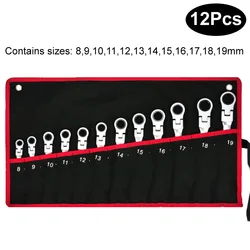 Premium Flex Head Ratcheting Wrench Set - Chrome Vanadium Steel Hand Tool Kit (12Pcs)