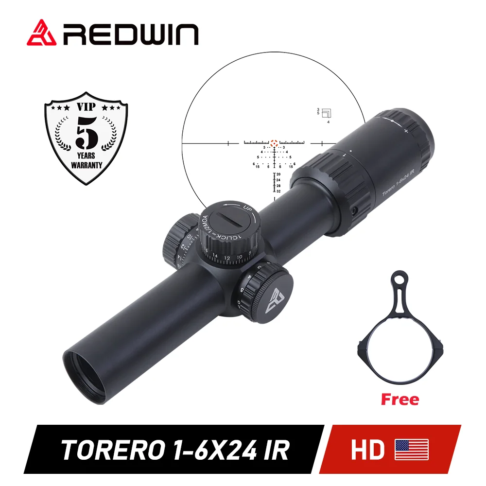 Rifle Scope Red Win HD 1-6x24 Scope CQB Rifle Scope 1/2MOA Turret w/ Zero Lock System 6 Level Red Rangefinding BDC Reticle w/ wind hold