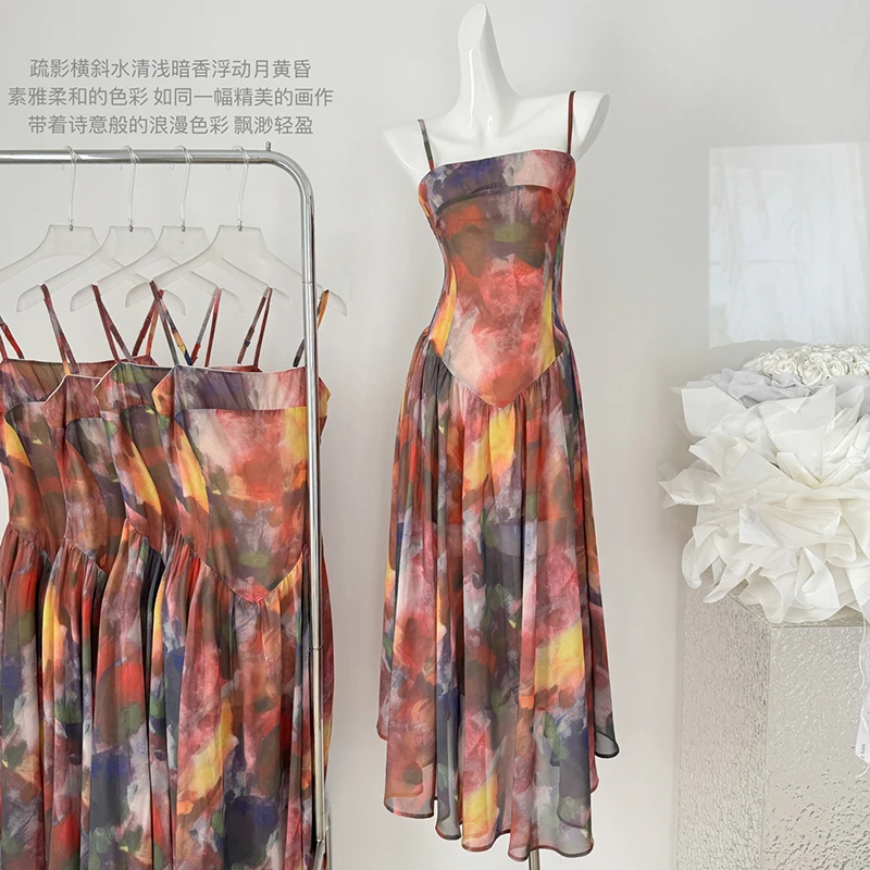 

Платье на бретельках в стиле ретро, милое пляжное стиле, женская одежда, сексуальное платье на бретельках для отдыха на море, летнее облегающее длинное платье, 2024