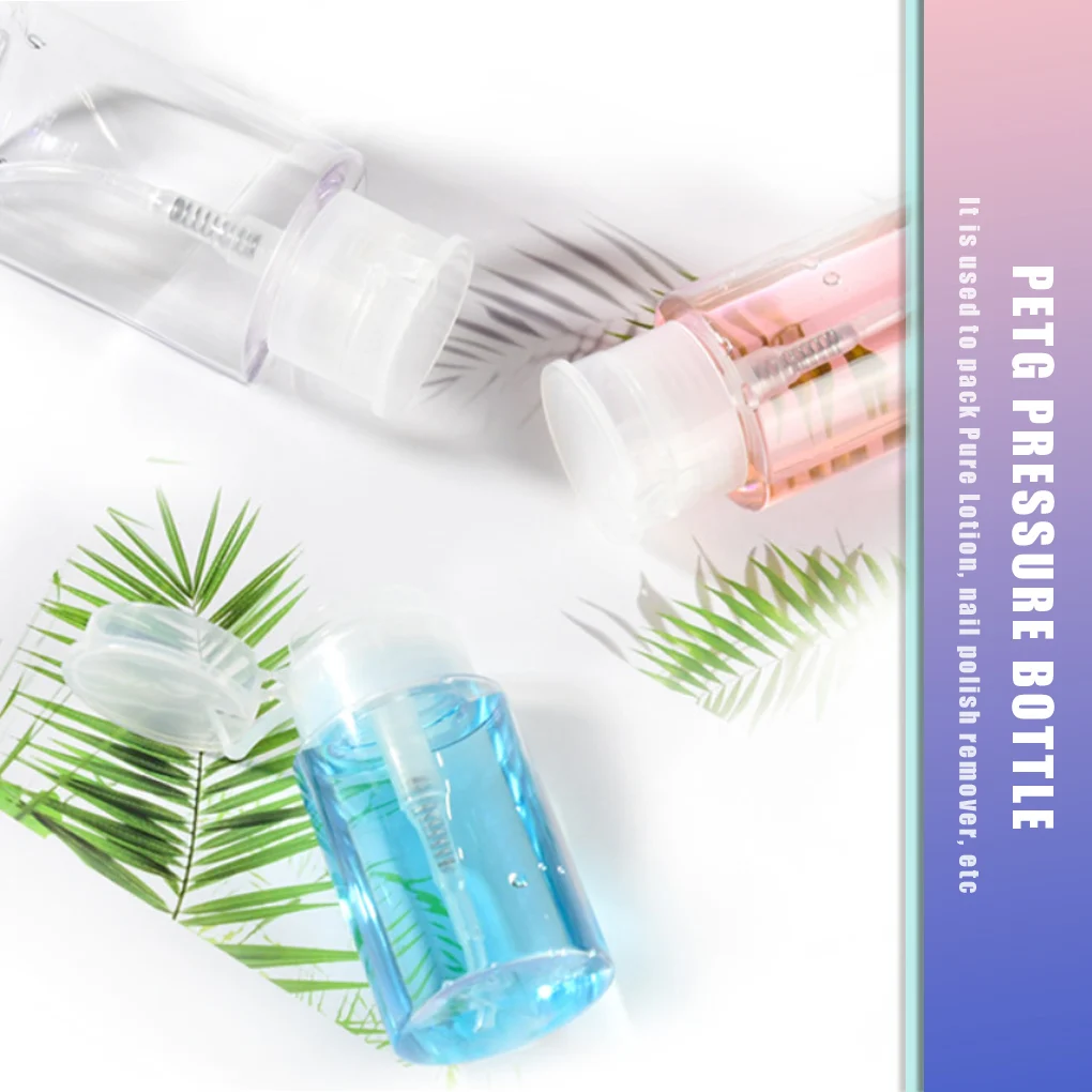 Pump Dispenser 60/100/120/150/180/200ml Push Down Empty For Nail Polish Remover Alcohol Clear Bottle Storage