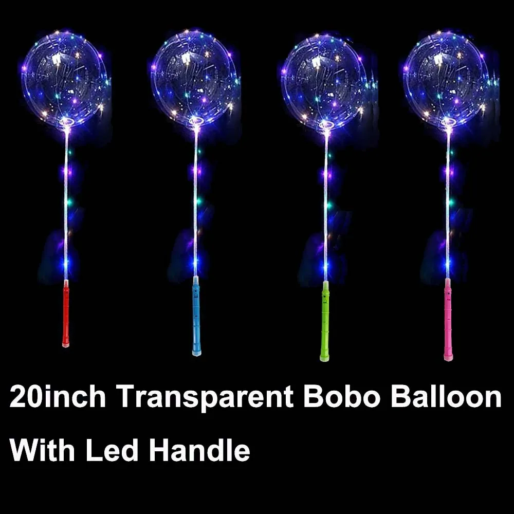 3/5 Set Led Light Up Bobo Balloons Colorato 20 Pollici Palloncino A Bolle Trasparente 3 Livelli Manico Lampeggiante 70Cm Stick
