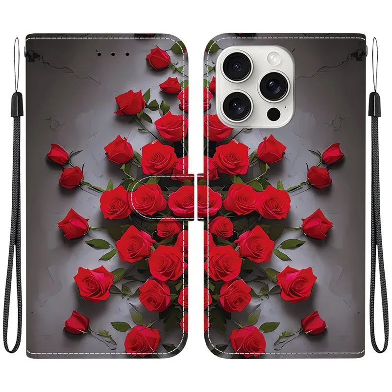 Elegant Colored Flower Wallet Phone Case with Magnetic Flip Leather Cover and Cute 3D Pattern
