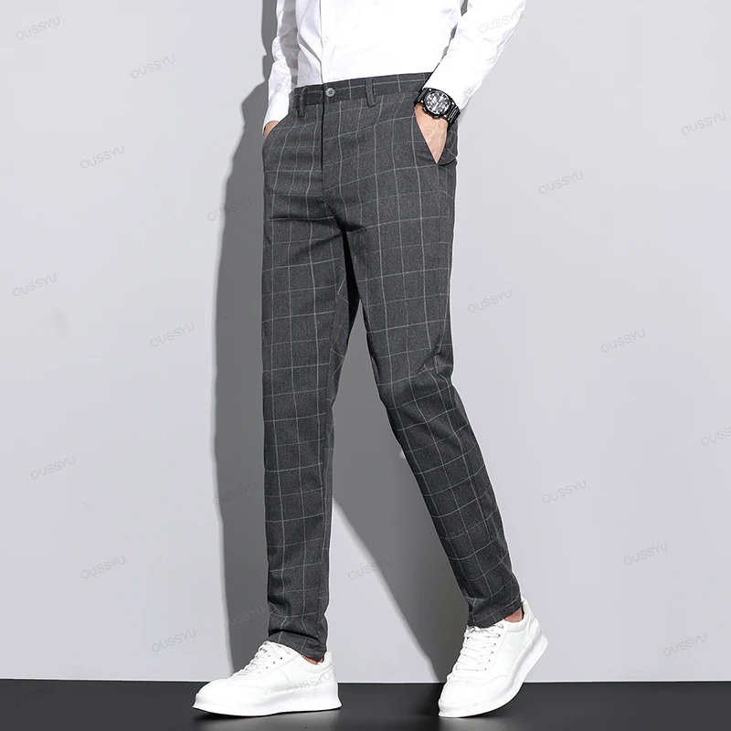 High Quality Autumn Plaid Suit Pants Men Fashion Business Solid Color Office Slim Long Casual Trousers Male Brand Clothing 28-38 3