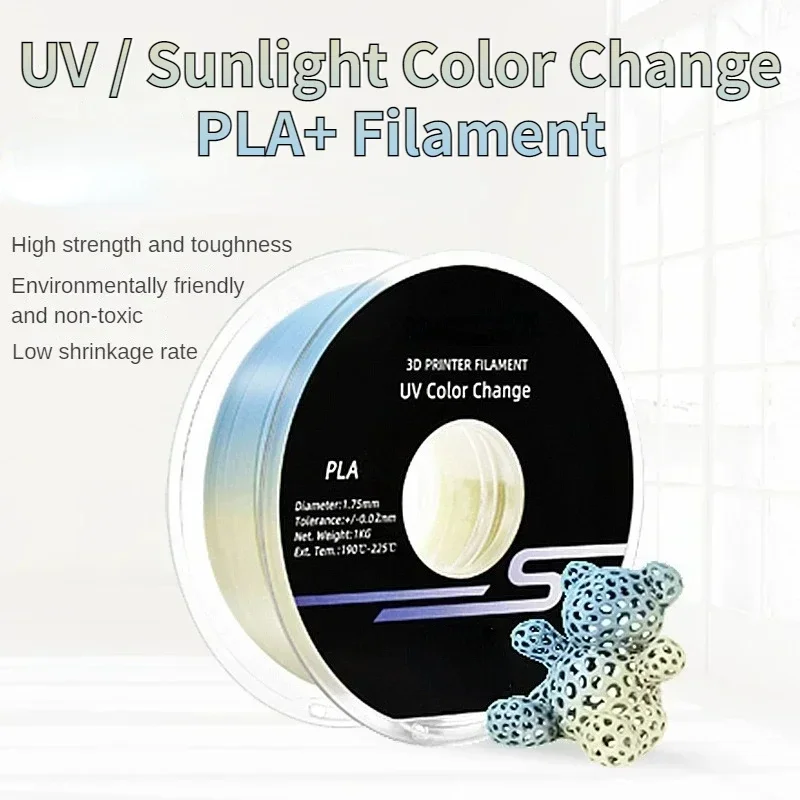 PLA + 3D 프린터 필라멘트, UV 또는 햇빛 색상 변경, 블루/로즈 레드 PLA + 필라멘트 1.75mm, 치수 정확도 +/-0.03mm, 1kg