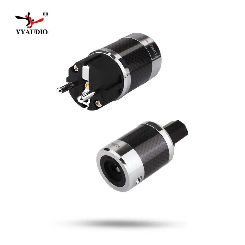 YYAUDIO Hifi Schuko Europe EU Power Plug Rhodium Plated Plug IEC Audio Connector One Pair Female-Male Audio Transparent
