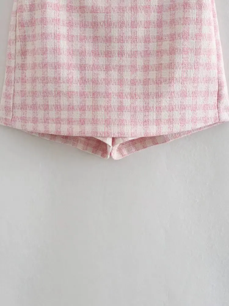 MESTTRAF Sexy Design 2022 Women Plaid With Metal Button Tweed Shorts Vintage High Waist Side Zipper Female Skort athletic shorts