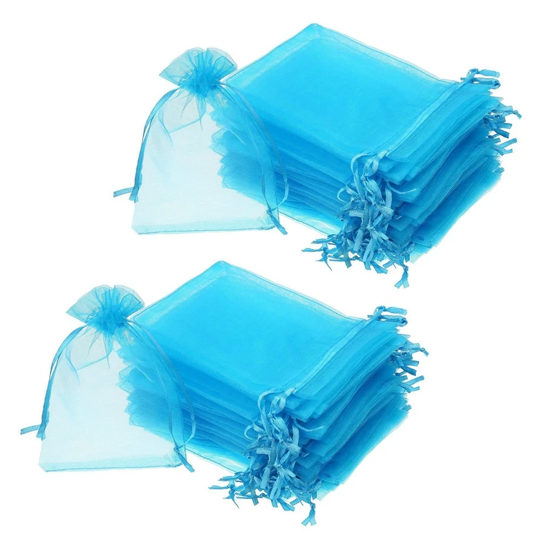 

100 Pieces 4 By 6 Inch Organza Gift Bags Drawstring Jewelry Pouches Wedding Party Favor Bags (Aqua Blue)