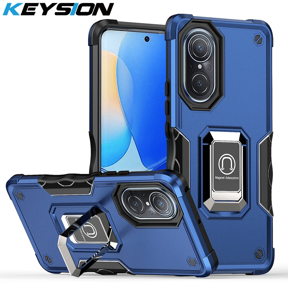 KEYSION Shockproof Armor Hülle für Huawei Honor 50, weiches Silikon+PC Metall Ring Stand Telefon Backcover für Huawei Nova 9_voghion.com