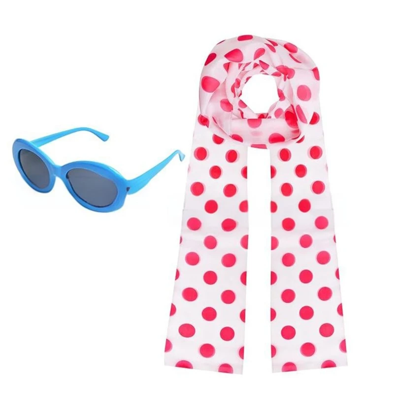1 Set Pink Polkas Dot Scarf and Glasses Set for Adult Women Dot Scarf Party Supplies Halloween Costume Accessories 2