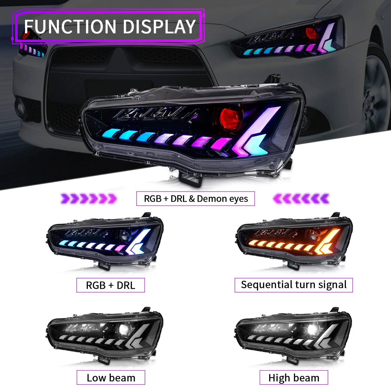 EVO ライト Archaic LED Car Lights | Headlights Assembly For Mitsubishi