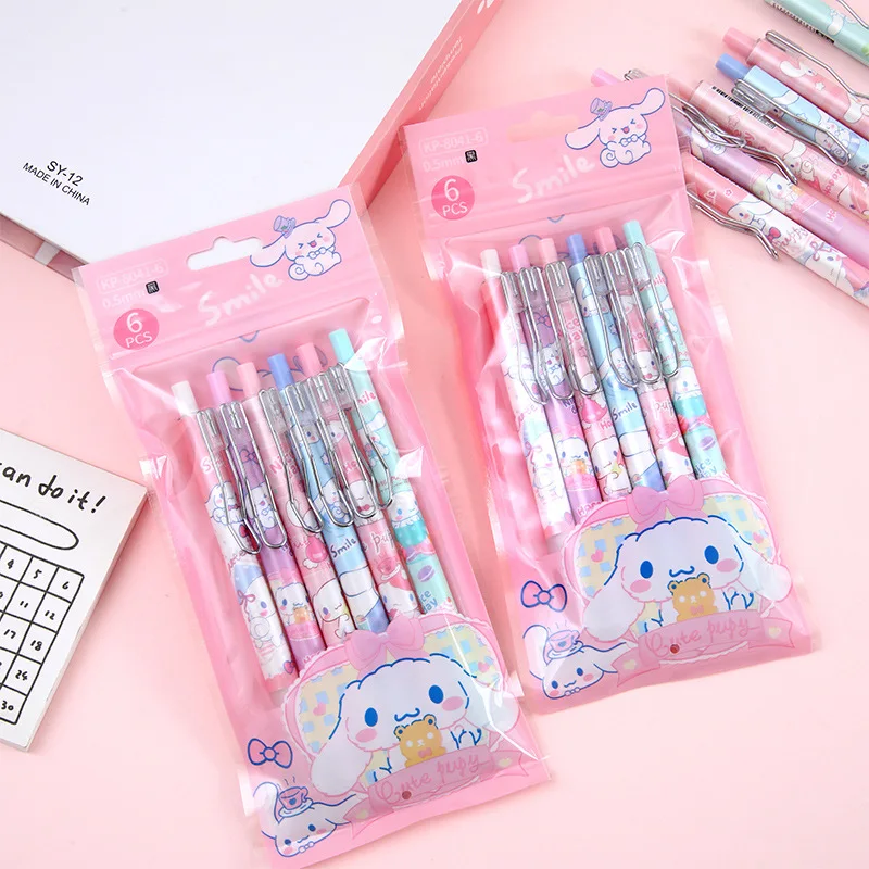 

6Pcs Kawaii Sanrio Gel Pen Cinnamoroll Kuromi My Melody Anime Cartoon Press Gel Ink Pen Students Learn Stationery Supplies Gifts
