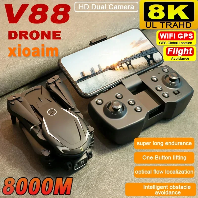 For Iconic Brand V88 Drone 8K HD 5G GPS Professional HD Aerial Photography Remote Control Obstacle Avoidance Foldable Quadcopter Gifts
