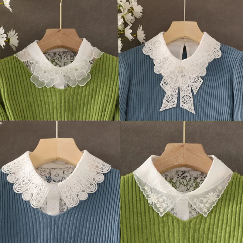 

2023 New Fake Collar Shirt Women White Lapel Ruffles Stand False Collar Woman Girls Detachable Collar Lace Removable Half Shirt