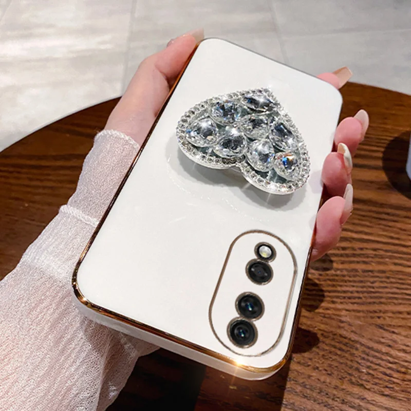 Cuore Del Diamante Per Il Caso di Honor X7 X7A X8 4G 5G X8A X9A 9X Pro 10i 10Lite X30i X40i X50i 70 80 90 Staffa di Placcatura Molle di TPU_voghion.com