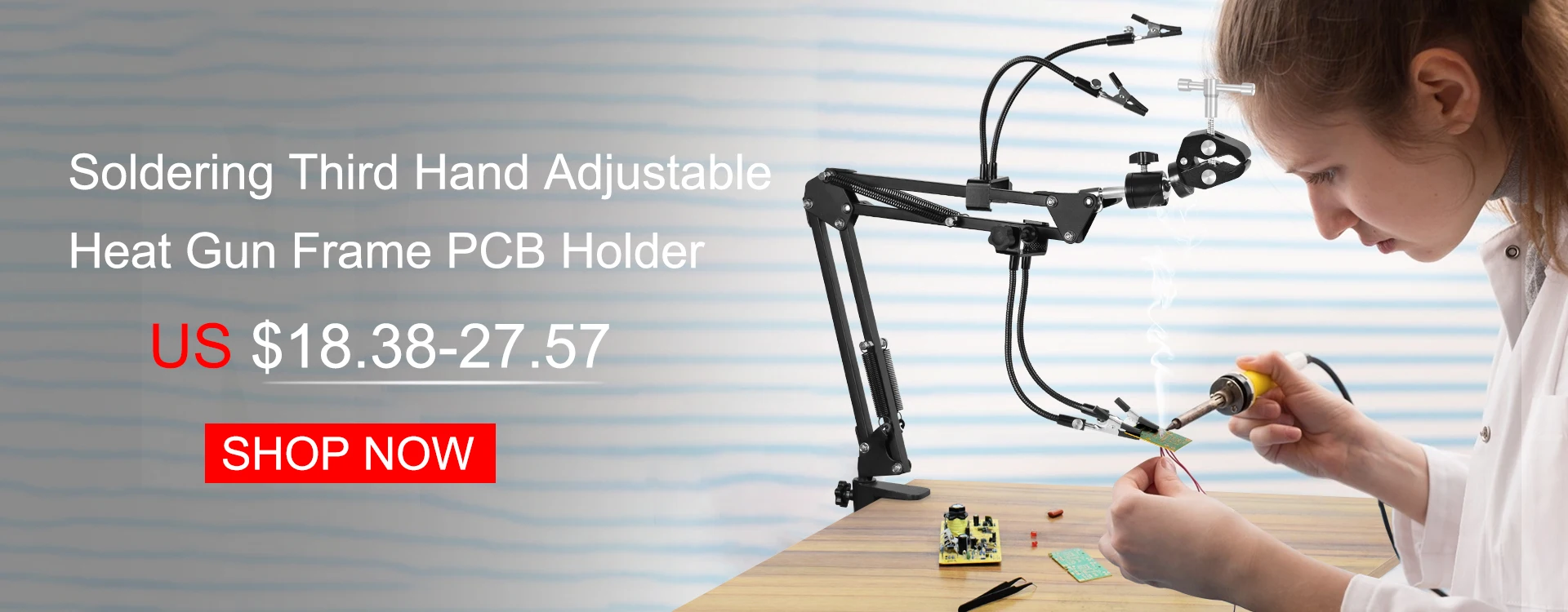 NEWACALOX Desk Clip PCB Soldering Holder 3X Magnifier with LED Light Welding Helping Hand Flexible Arm Soldering Third Hand Tool