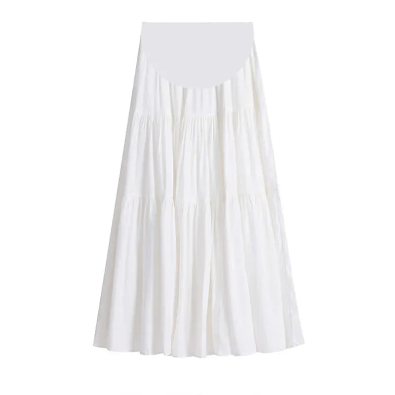 Maternity High Waist Slimming Skirt Spring Fashion Outfit Korean Splice Half Skirt Belly Support Draping A- Line Long