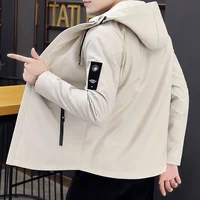 New Trench Coat Men's 2022 Solid Color Hooded Jacket Young and Middle-Aged Korean Version of Slim Jacket Casual Long Top Parkas - Image 3
