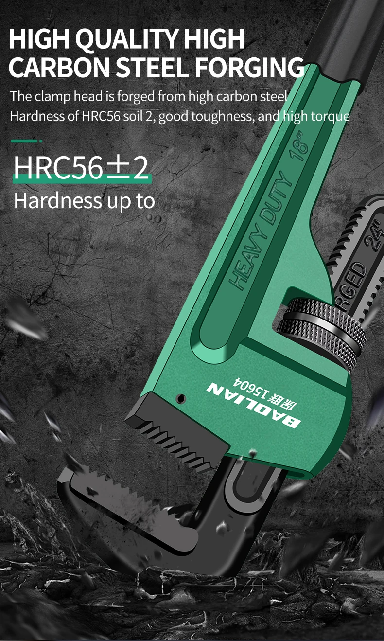 Robuster gerader Rohrzange aus Kohlenstoffstahl, verstellbares Sanitär-Handwerkzeug, 8' 10' 12' 14' 18' Universal-Industrie-Rohrzange – Detail 9