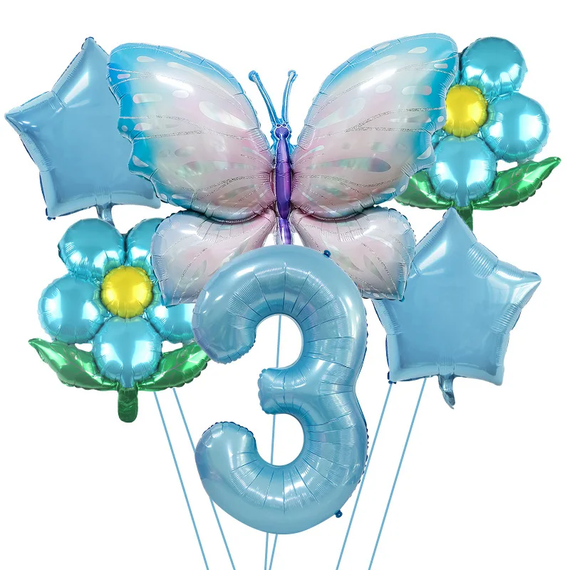 

Butterfly Birthday Balloons Set 40inch Blue Number Stars Flowers Ballon Girls Happy Butterfly 1st 2nd 3rd 4th Birthday Balloon