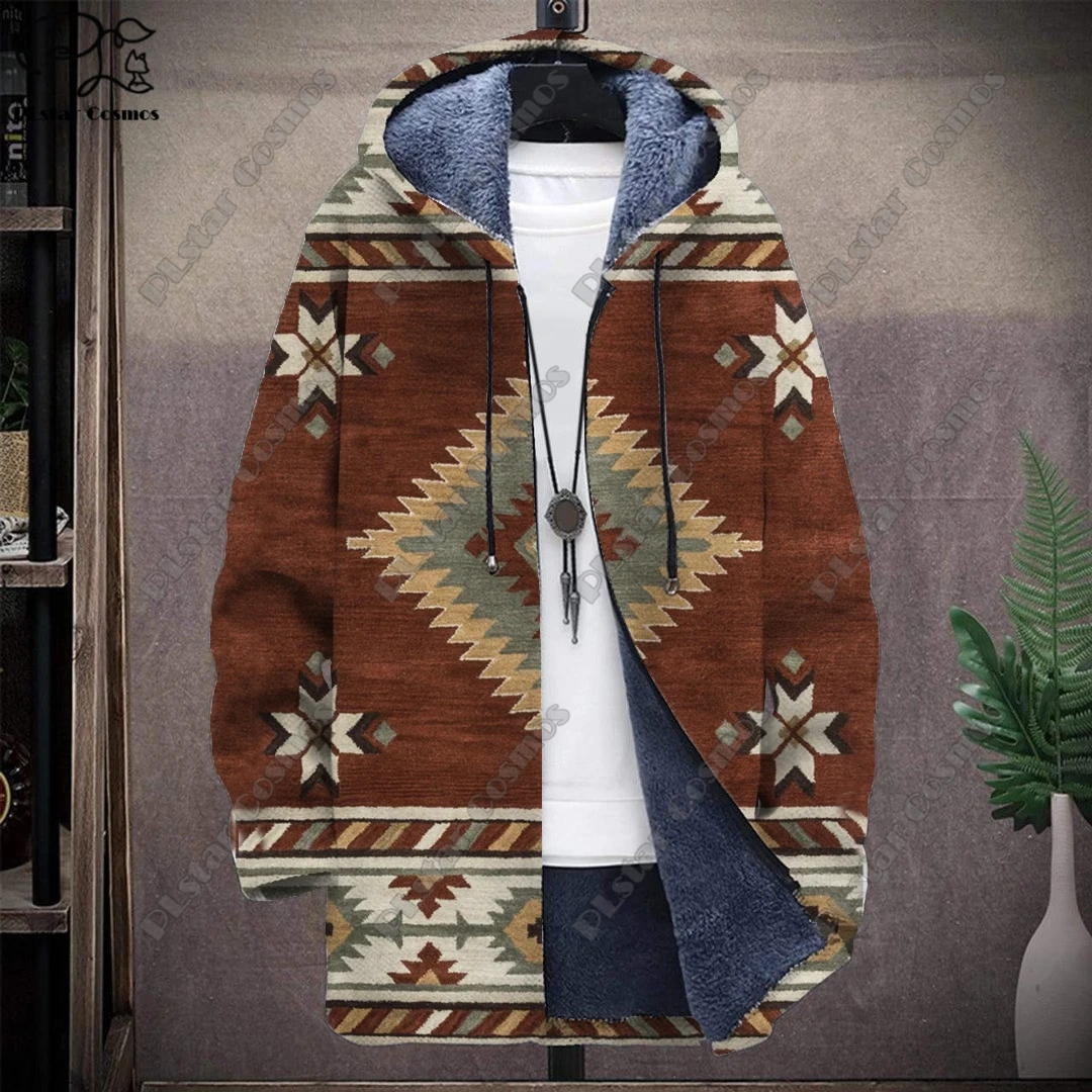 3D printed colorful tribal retro pattern hooded zipper warm and cold-proof jacket for your own winter casual series-F  8