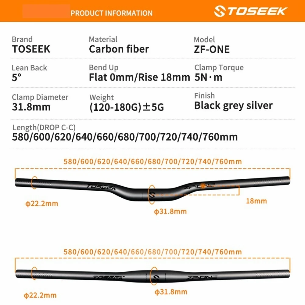 TOSEEK ZF-ONE Carbon Fiber Bicycle MTB Bars Rise or Flat Handlebar Seatpost Stem Bike Mountain Handlebars Sets Parts