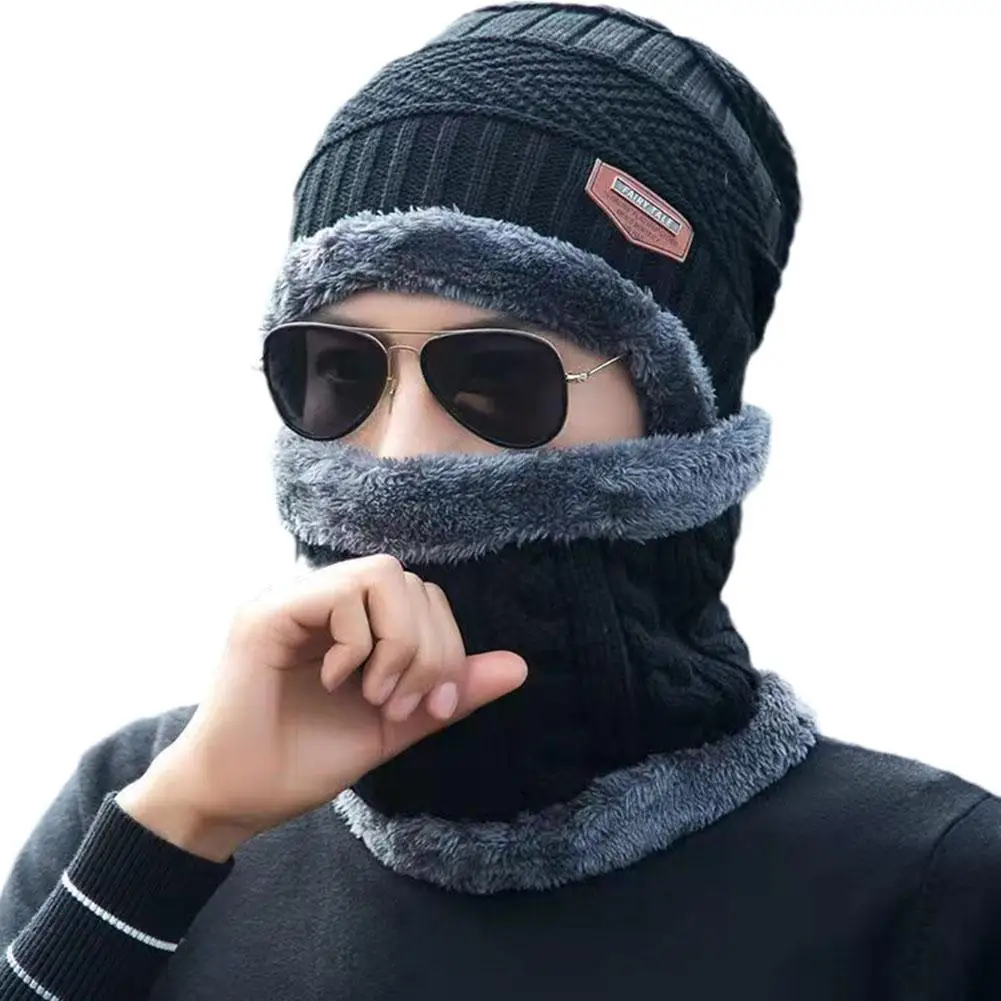 

Winter Beanie Hat Fleece Scarf Set Outdoor Wool Neck Scarf Cap Women Men Knitted Hat Warm Balaclava Mask Bonnet Hats Set