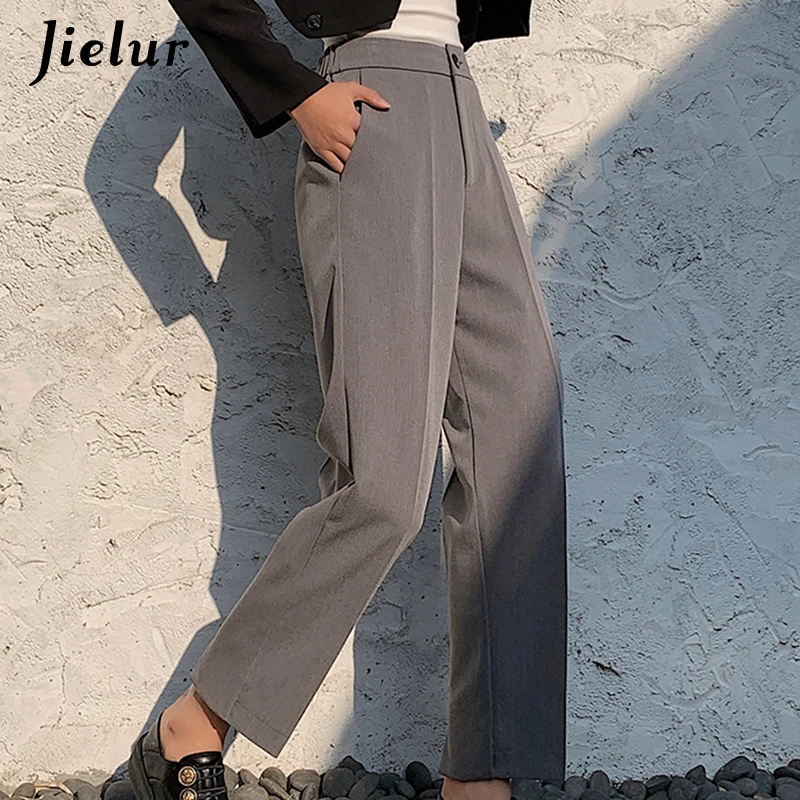Woman Suit Pants Harajuku High Waist Women's Pants Straight Formal Workwear Trousers Ladies OL Pants Black Gray Zipper