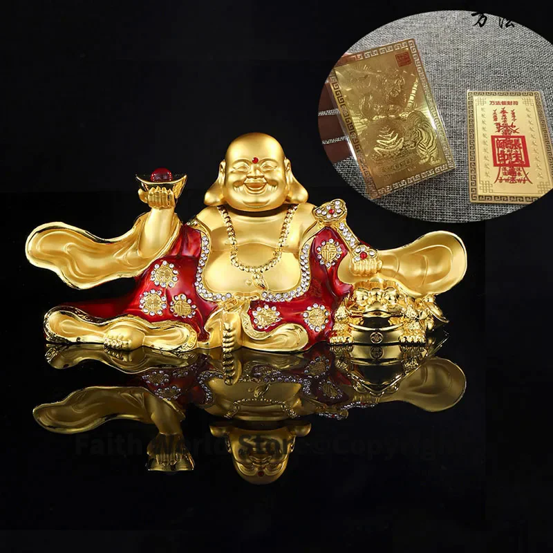 

GOOD Mascot # HOME CAR SHOP God of wealth Maitreya Mammon buddha statue talisman + GOOD LUCK bring fortune gold card Amulet