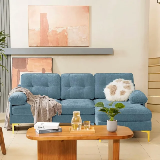 Convertible Sectional Sofa Couch, L-Shape Sofa Couch with Chaise Convertible,ChenilleFabric Upholstered for Office 2