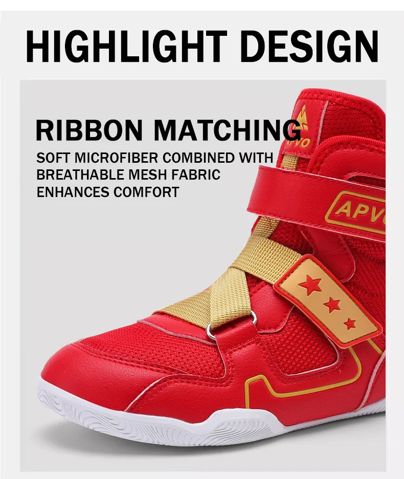 Wrestling Shoes for Youth Magic Strap Closure High Top Boxing Shoes Breathable Mesh Uppers Lightweight Support Gym Sneakers