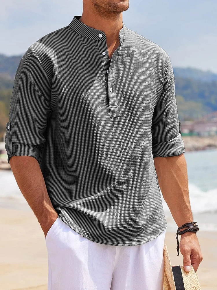 Blusa informal de lino y algodón para hombre, camisa holgada de