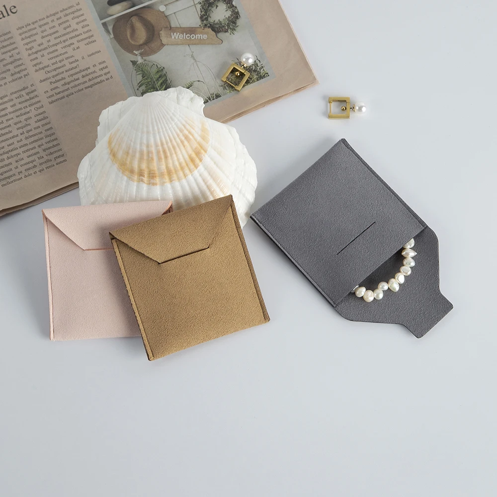 10 Pink Grey Coffee Jewelry Bag Luxury Microfiber Suede Jewelry Pouch 5.5*5.5cm Necklace Ring Bracelet Earring Envelope Flap Bag quality matte white seal shipping bag waterproof clothes goods item packages storage express envelope mailers mailing pouch