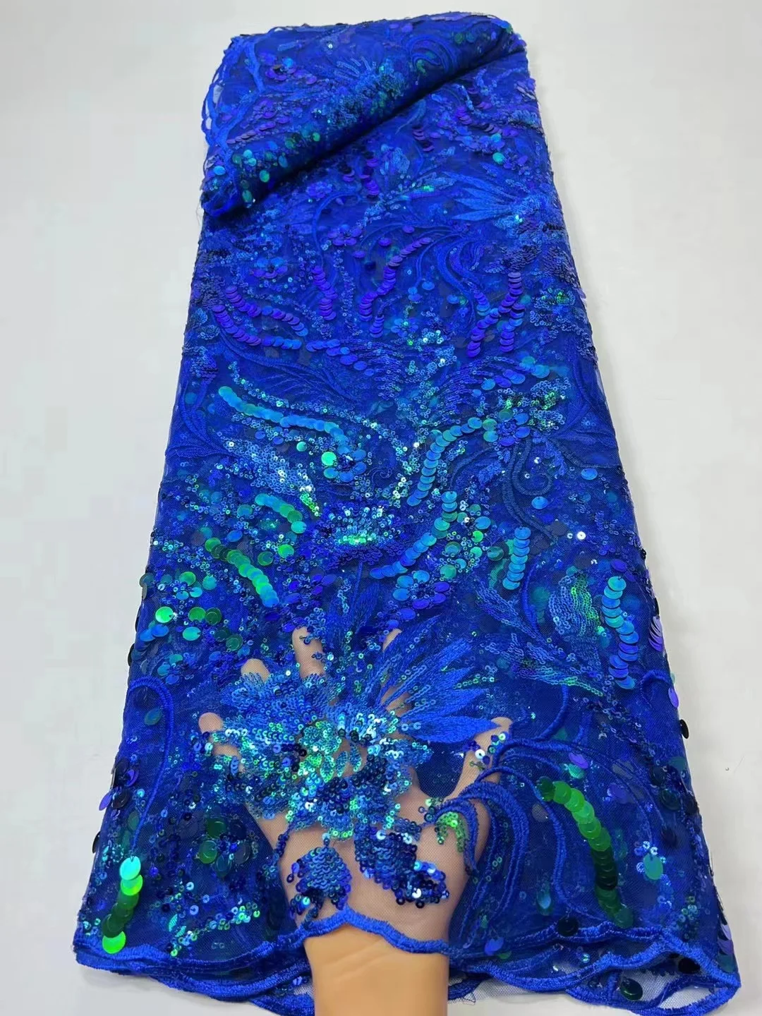 

Sequins African French Lace Fabric High Quality Embroidery Tulle Lace Material Bridal For Nigerian Wedding Dress Sewing QF0321