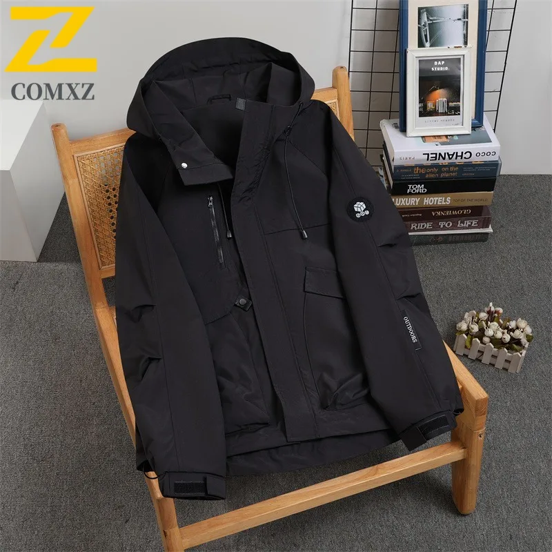 Men's Mountain Outdoor Jacket Korean Style Windproof Waterproof Hiking Coat Tactical Workwear Parka with Hood Multi-Pockets 2025