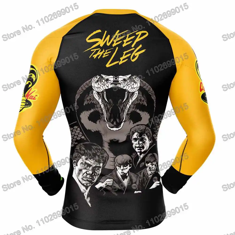 Cobra Kai Surfing Swimming Diving T-Shirt Tight Long Sleeve Rash Guard Swimwear Men UV Protection Surf Clothing Beach Floatsuit