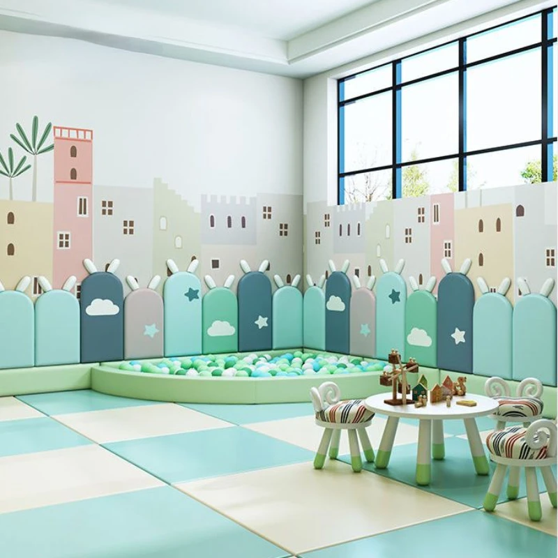 DIY Cartoon Kids Room Bed Headboard Nursery Childern Room Anti-collision Wood Wall Panels Tete De Lit Cabecera Adhesiva Cama