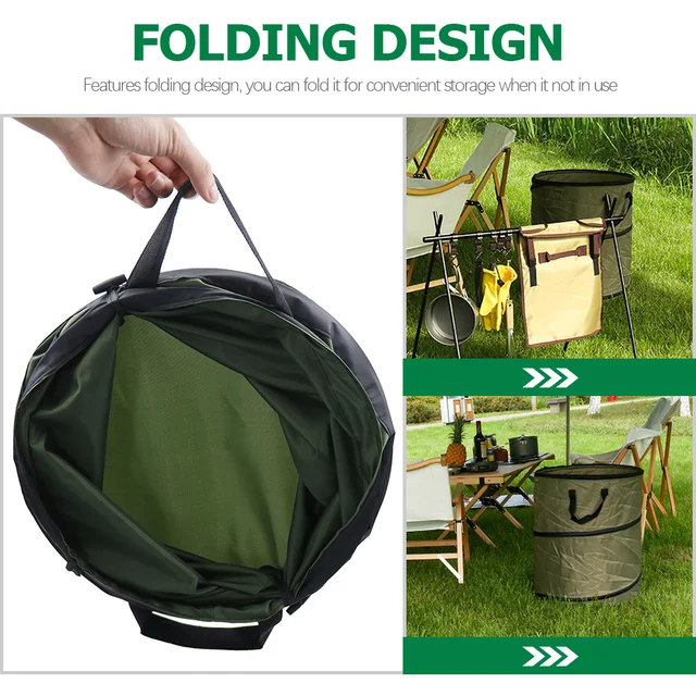 Összecsukható Kuka Kerti Táska Konyhai Kültéri Szemetes Hordozható Acél Huzal Garázs Szemét - Image 3