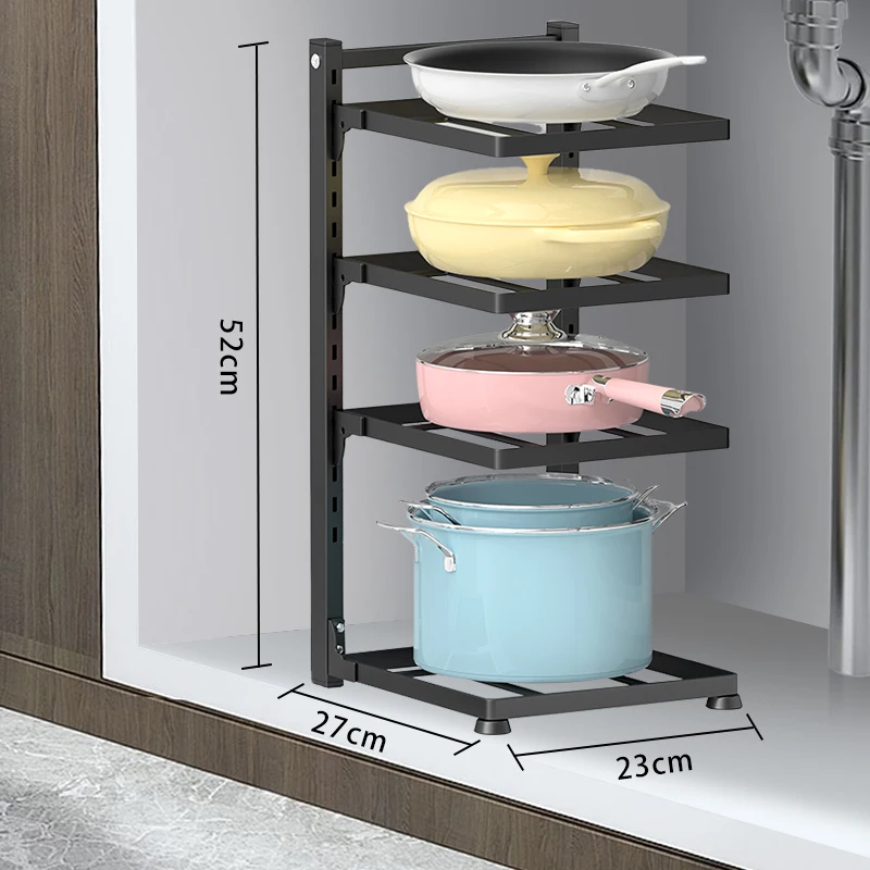Kitchen Organizer Rack Adjustable Pot Cabinet Rack Holder Multi-layer Home Frying Pan Holder Pot Bowl Storage Racks Dropshipping 6