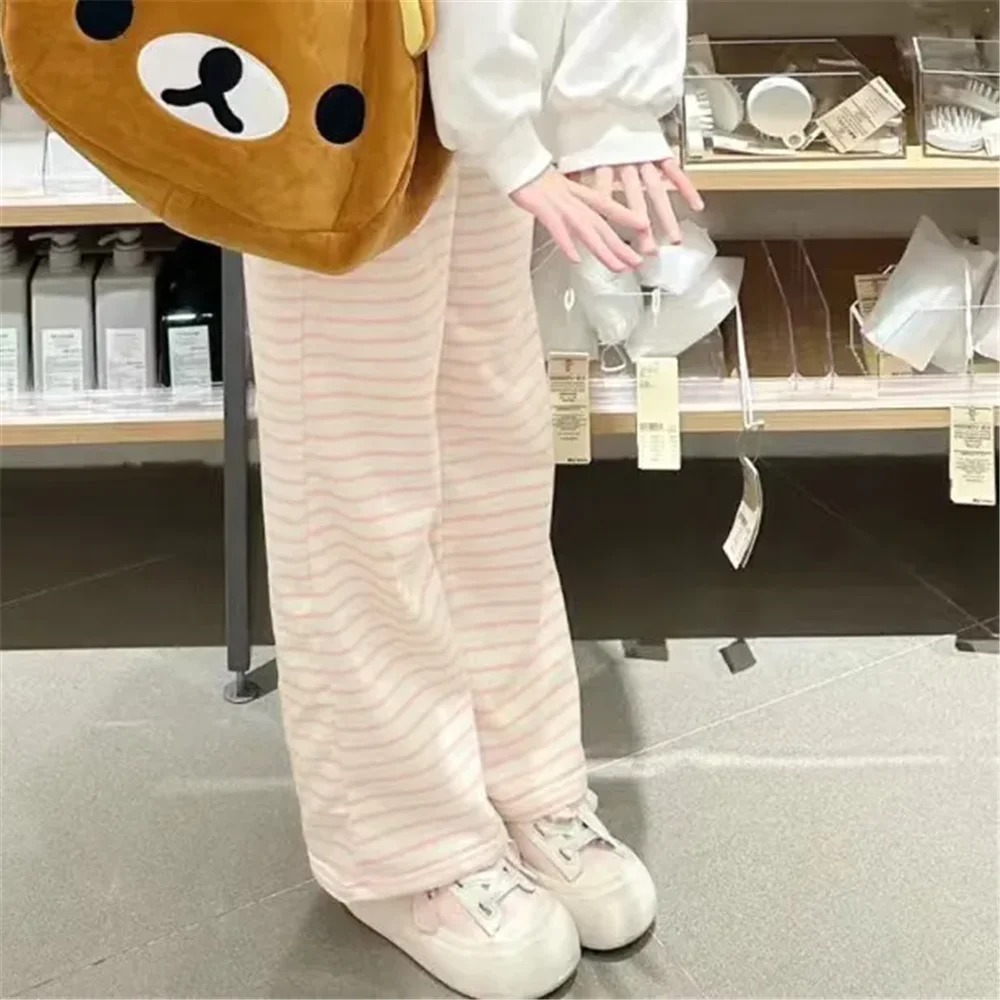 Cute Y2K Striped Pants Women Kawaii Sweet Harajuku Fleece Sports Korean Fashion Sweatpants Girly Basic Cartoon Japanese Trousers 6
