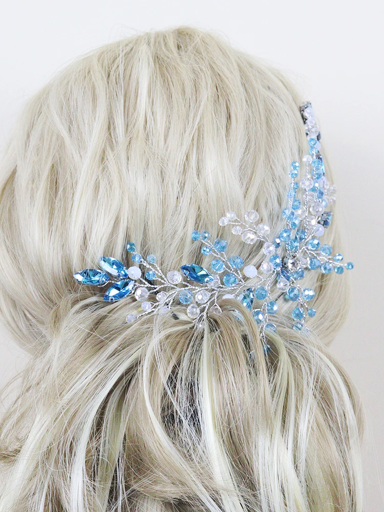 Bridal Hair Accessories Romantic Blue Tiaras Wedding Headband Crystal Rhinestone Women Bridal Hair Accessories Bride Head Jewelry Party Prom Hairpiece