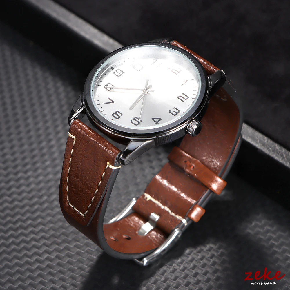 Vintage Oil Wax Leather Watchband with Stitching in Brown