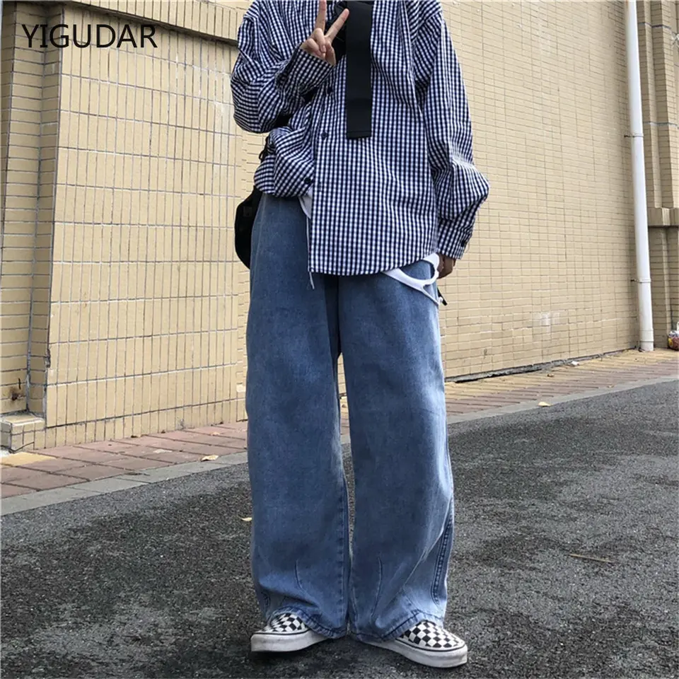 Men Jeans Wide Leg Denim Pant Loose Straight Baggy Men's Jeans